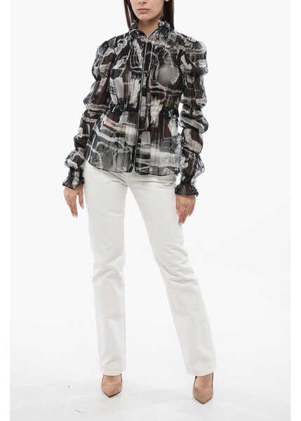 Camasi casual Off-White Drawstriged Waist X-Ray Chiffon Shirt Black & White Femei (BM 17158469) 4