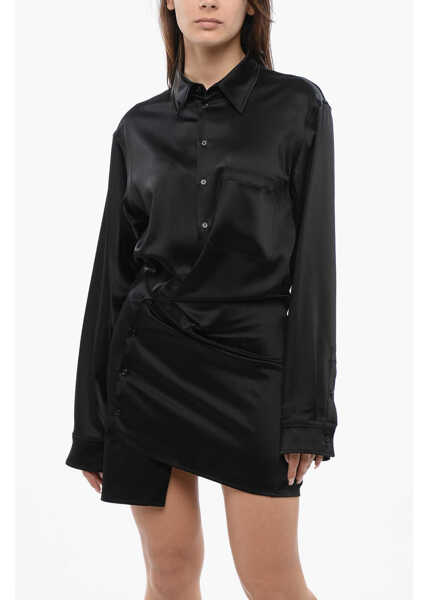 Rochii scurte Off-White Satin Twist Wrap Shirt Dress Black Femei (BM 17158529) 4