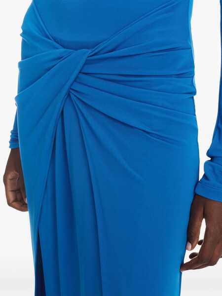 Rochii lungi Off-White Crepe Viscose Twist Wrap Midi Dress Blue Femei (BM 17158532) 5