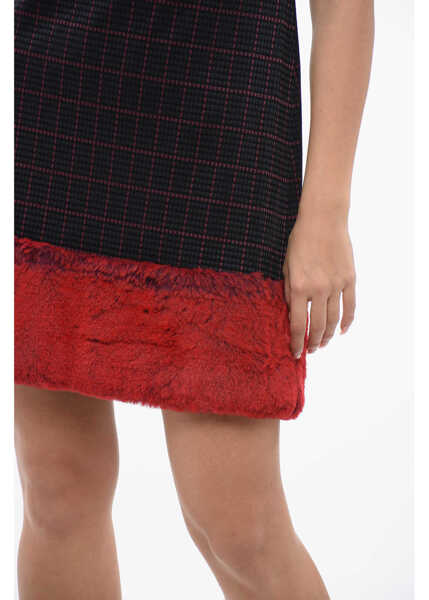 Rochii scurte Viktor & Rolf Checkered Motif Mini Dress With Faux-Fur Trim Black Femei (BM 17158550) 4