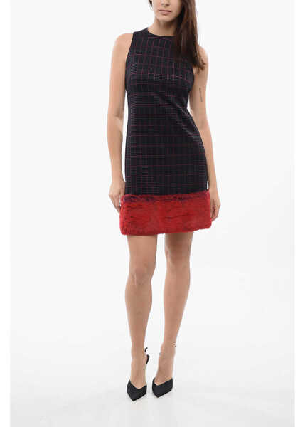 Rochii scurte Viktor & Rolf Checkered Motif Mini Dress With Faux-Fur Trim Black Femei (BM 17158550) 1