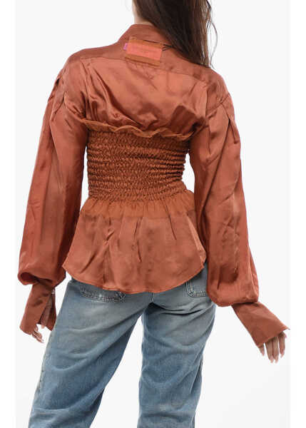 Bluze Viktor & Rolf Satin Evening Gatherings Blouse With Ruffles Orange Femei (BM 17158556) 2