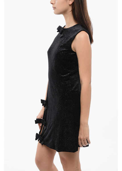 Rochii scurte Viktor & Rolf Glittered Velour Bow & Slit Velour Dress Black Femei (BM 17158562) 3