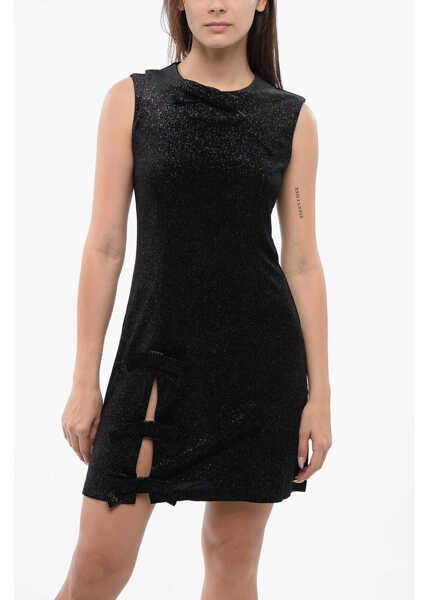 Rochii scurte Viktor & Rolf Glittered Velour Bow & Slit Velour Dress Black Femei (BM 17158562) 4