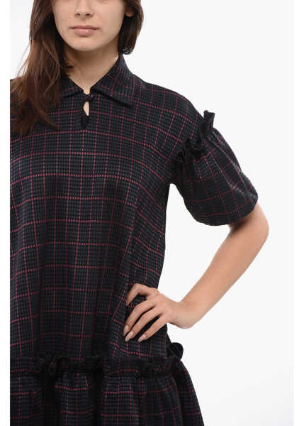 Rochii scurte Viktor & Rolf Checkered Mini Dress With Ruffles Details Black Femei (BM 17158586) 4