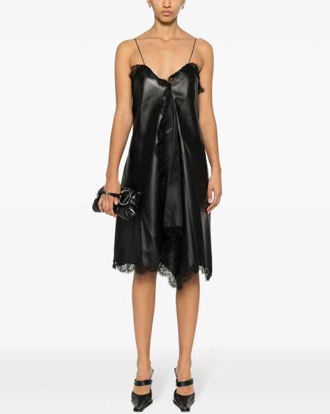 Rochii de zi Off-White Nappa Wrap Slip Dress With Lace Hems Black Femei (BM 17158898) 2