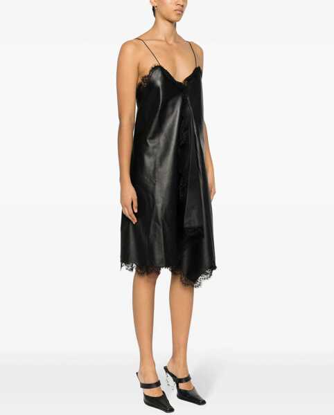 Rochii de zi Off-White Nappa Wrap Slip Dress With Lace Hems Black Femei (BM 17158898) 3