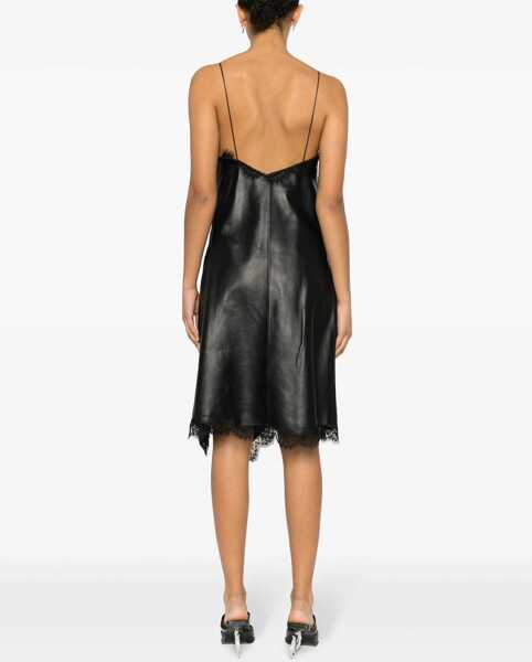 Rochii de zi Off-White Nappa Wrap Slip Dress With Lace Hems Black Femei (BM 17158898) 4