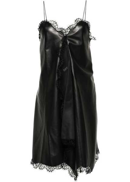 Rochii de zi Off-White Nappa Wrap Slip Dress With Lace Hems Black Femei (BM 17158898) 1