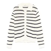 Cardigane White Knitted Cardigan With Wide Collar And All-Over Stiped Motif In Cotton Man Barbati