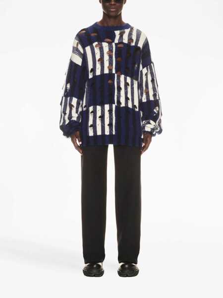 Pulovere Off-White Distressed Effect Shibori Tartan Crewneck Sweater Blue Barbati (BM 17164697) 2