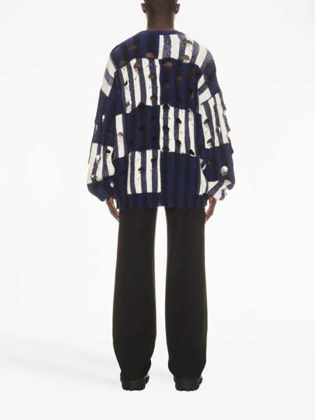 Pulovere Off-White Distressed Effect Shibori Tartan Crewneck Sweater Blue Barbati (BM 17164697) 4