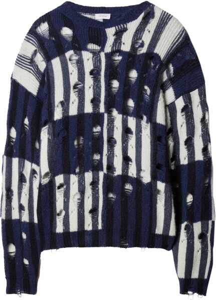Pulovere Off-White Distressed Effect Shibori Tartan Crewneck Sweater Blue Barbati (BM 17164697) 1