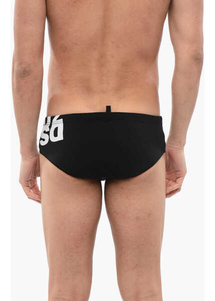 Chiloti DSQUARED2 Stretch Nylon Swim Briefs With Contrast Logo Black & White Barbati (BM 17164976) 2