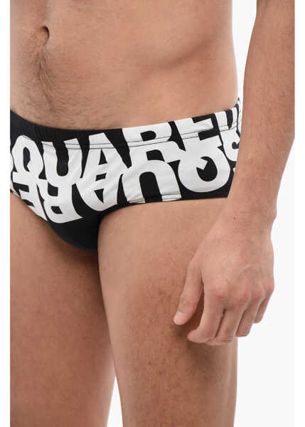 Chiloti DSQUARED2 Stretch Nylon Swim Briefs With Contrast Logo Black & White Barbati (BM 17164976) 3