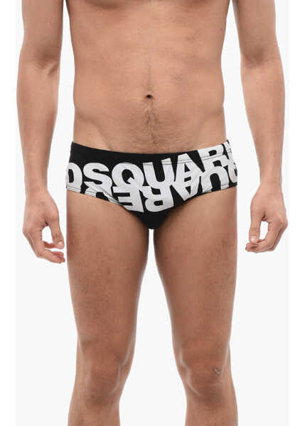 Chiloti DSQUARED2 Stretch Nylon Swim Briefs With Contrast Logo Black & White Barbati (BM 17164976) 1