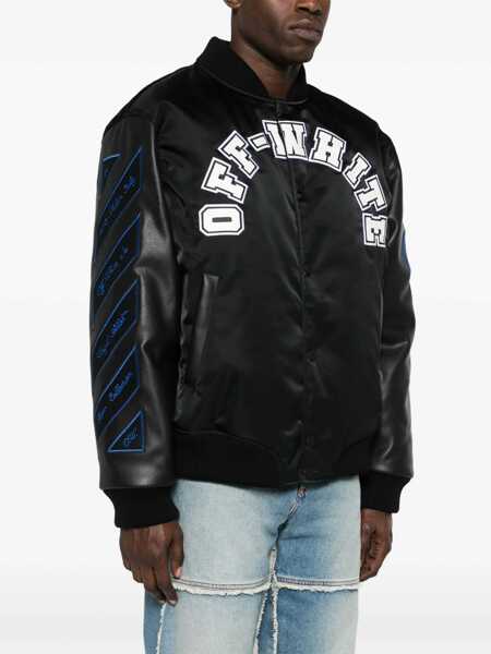 Bomber jacket Off-White Leather Sleeved Baseball Lea Bomber Jacket With Logo Patch Black Barbati (BM 17165000) 3