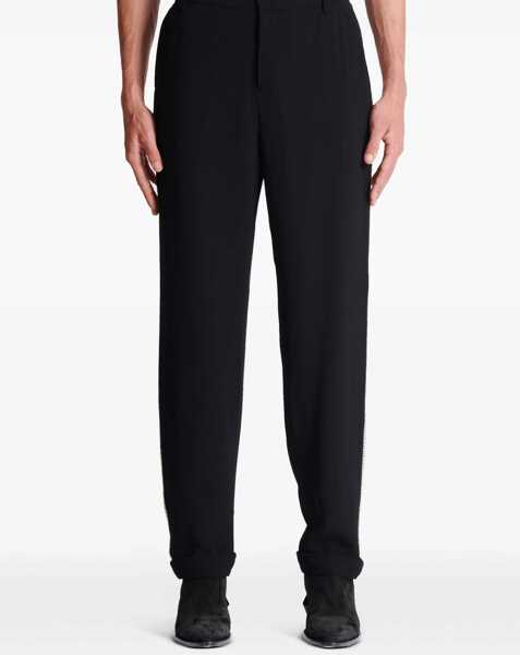 Pantaloni casual Balmain Viscose Chinos Pants With Side Rhinestoned Bands Black Barbati (BM 17171843) 5