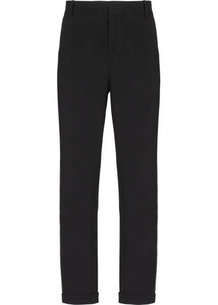 Pantaloni casual Balmain Viscose Chinos Pants With Side Rhinestoned Bands Black Barbati (BM 17171843) 1
