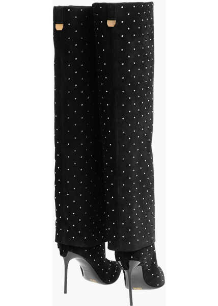 Cizme lungi Balmain Suede Ariel Boots With Rhinestoned Detail Black Femei (BM 17172749) 2