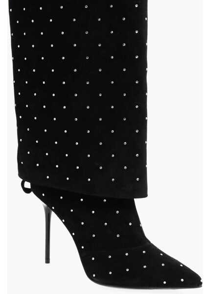 Cizme lungi Balmain Suede Ariel Boots With Rhinestoned Detail Black Femei (BM 17172749) 4
