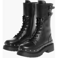 Botine Leather Combat Booties With Studded Detail Femei