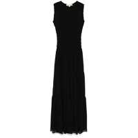 Rochii Black Crewneck Sleeveless Long Dress With Ruches And Ruffled Skirt In Tech Fabric Woman Femei