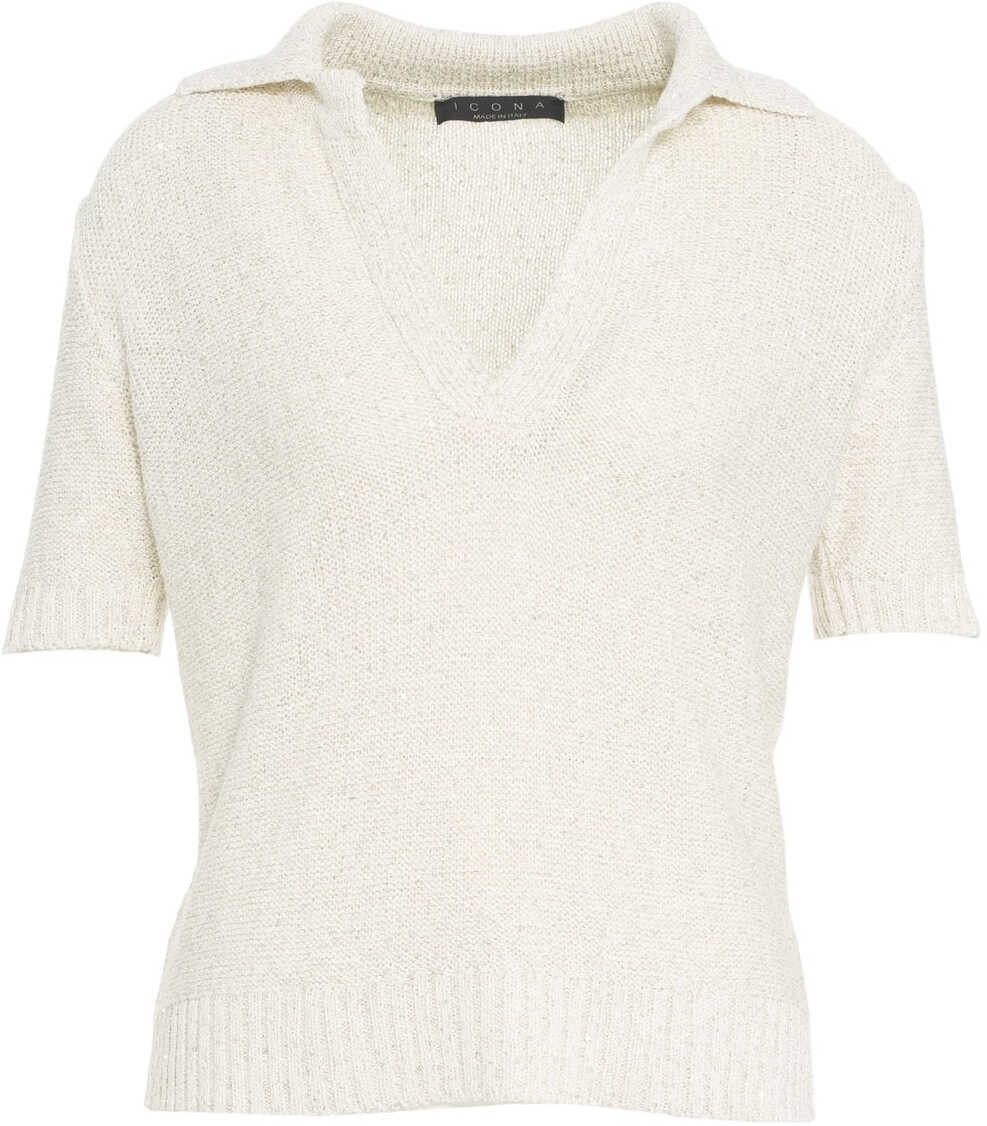 Tricouri Polo Kaos Knit polo with sequins Beige Femei (BM 17183381) 2