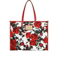 Genti de mana Dolce & Gabbana Floral Canvas Large Tote Bag With Leather Trim Femei