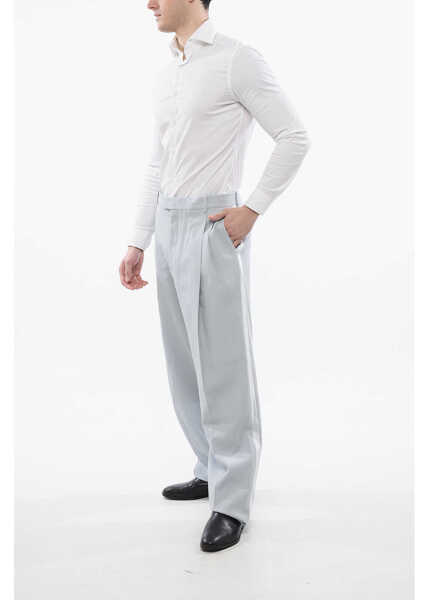 Pantaloni casual Off-White Double Pleated Wool Pants Light Blue Barbati (BM 17193047) 3