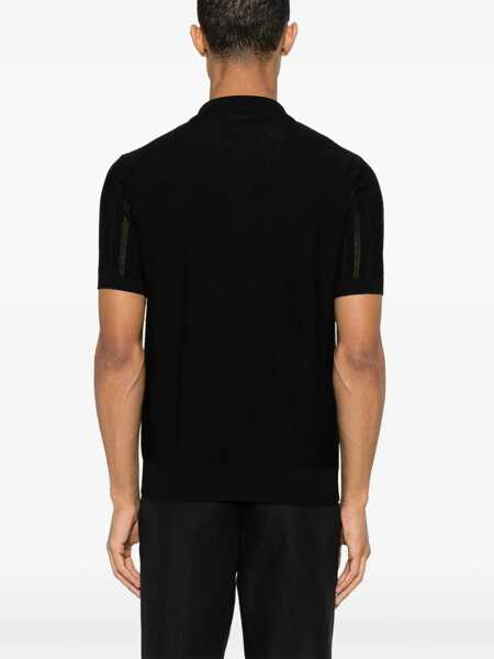 Tricouri Polo Roberto Collina Openwork Knit Polo Shirt Black Barbati (BM 17195023) 3