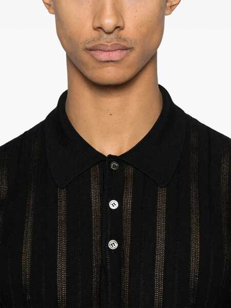 Tricouri Polo Roberto Collina Openwork Knit Polo Shirt Black Barbati (BM 17195023) 4