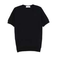 Pulovere Blue Ribbed Crewneck Sweater In Wool And Silk Blend Man Barbati