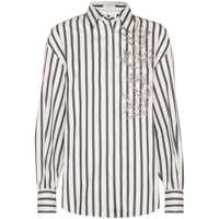 Camasi Brunello Cucinelli Cotton Striped Shirt With Glistening Flora Embroidery Femei