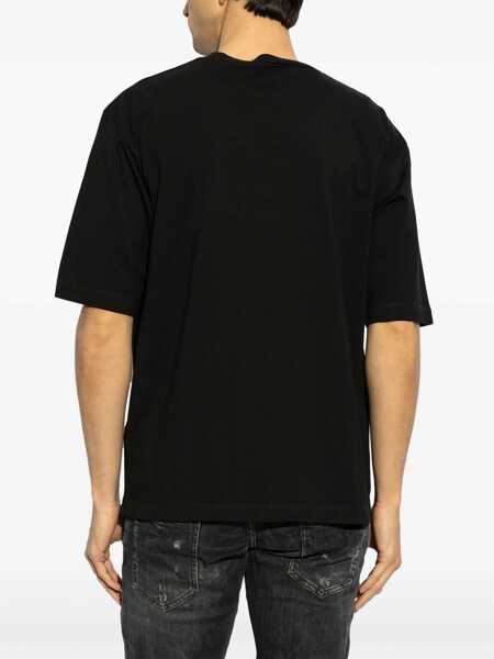 Tricouri DSQUARED2 Black Crewneck T-Shirt With Print On The Front In Cotton Man Black Barbati (BM 17199601) 4