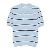 Tricouri Polo Light Blue Polo Shirt With All-Over Striped Motif And Ribbed Edges In Cotton Piquet Man Barbati