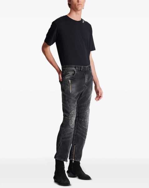 Blugi drepti Balmain Straight Fit Biker Jeans With Ankle Zip 20Cm Black Barbati (BM 17200415) 3