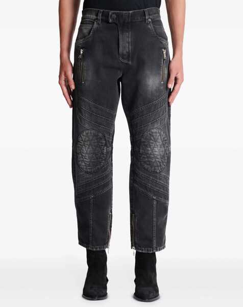 Blugi drepti Balmain Straight Fit Biker Jeans With Ankle Zip 20Cm Black Barbati (BM 17200415) 5
