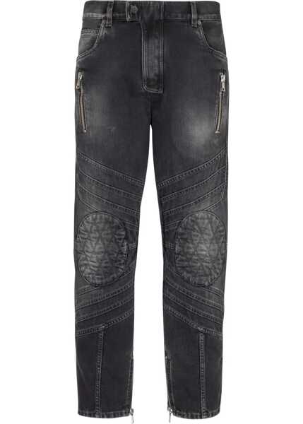 Blugi drepti Balmain Straight Fit Biker Jeans With Ankle Zip 20Cm Black Barbati (BM 17200415) 1