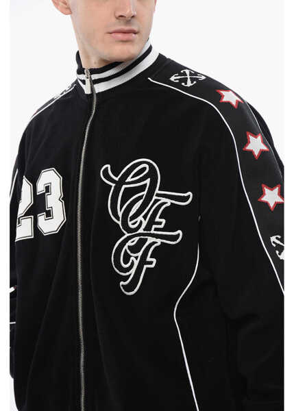 Bluze de trening Off-White Terry Natlover Varsity Track Sweatshirt With Tape Detail Black Barbati (BM 17200625) 3