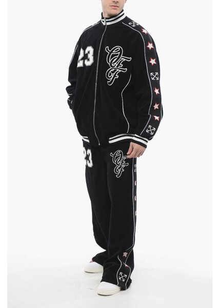 Bluze de trening Off-White Terry Natlover Varsity Track Sweatshirt With Tape Detail Black Barbati (BM 17200625) 4