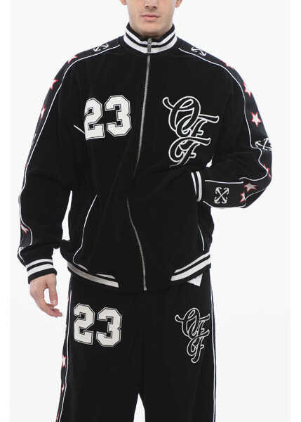 Bluze de trening Off-White Terry Natlover Varsity Track Sweatshirt With Tape Detail Black Barbati (BM 17200625) 1