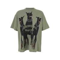 Tricouri 'Thoroughbred' Green T-Shirt With Doberman Graphic Print And Logo Lettering On The Front In Cotton Man Barbati