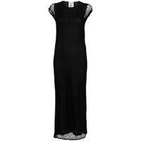 Rochii Black Crewneck Long Dress With Fishnet Design And Matching Underdress In Cotton Woman Femei