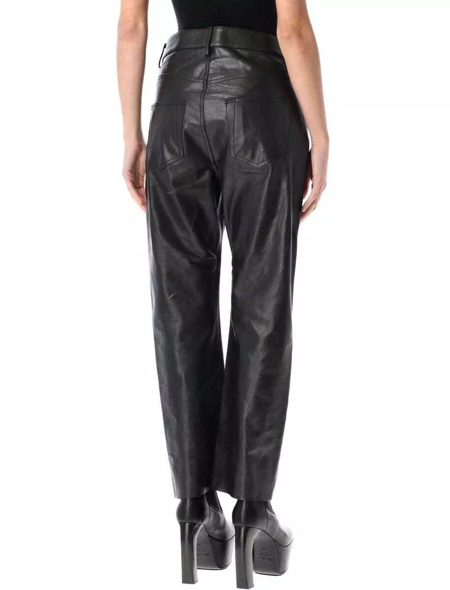 Pantaloni casual Rick Owens Rick Owens Detroit Cut Leather Pant Black Femei (BM 17221288) 2