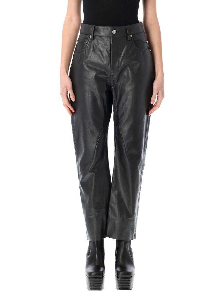 Pantaloni casual Rick Owens Rick Owens Detroit Cut Leather Pant Black Femei (BM 17221288) 1