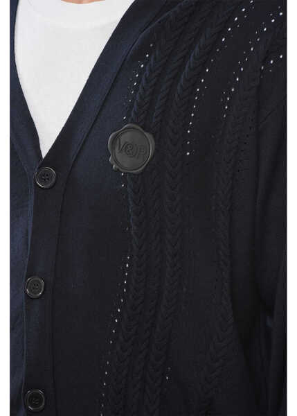 Cardigane Viktor & Rolf Cotton Blend Cable Knit Cardigan Blue Barbati (BM 17227142) 3