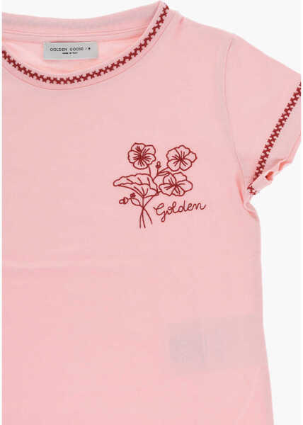 Tricouri GOLDEN GOOSE KIDS Cotton Edna Crew-Neck T-Shirt With Flowers Embroidery Pink Baieti (BM 17227154) 2