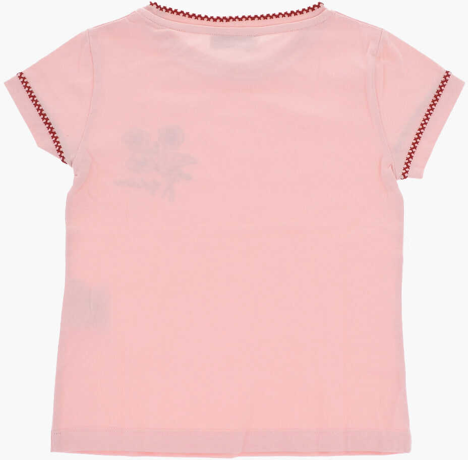 Tricouri GOLDEN GOOSE KIDS Cotton Edna Crew-Neck T-Shirt With Flowers Embroidery Pink Baieti (BM 17227154) 3
