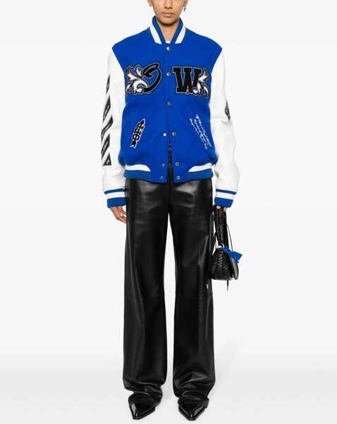 Bomber jacket Off-White Padded Royal Bomber Jacket With Leather Sleeves And All-Over Blue Femei (BM 17227412) 2